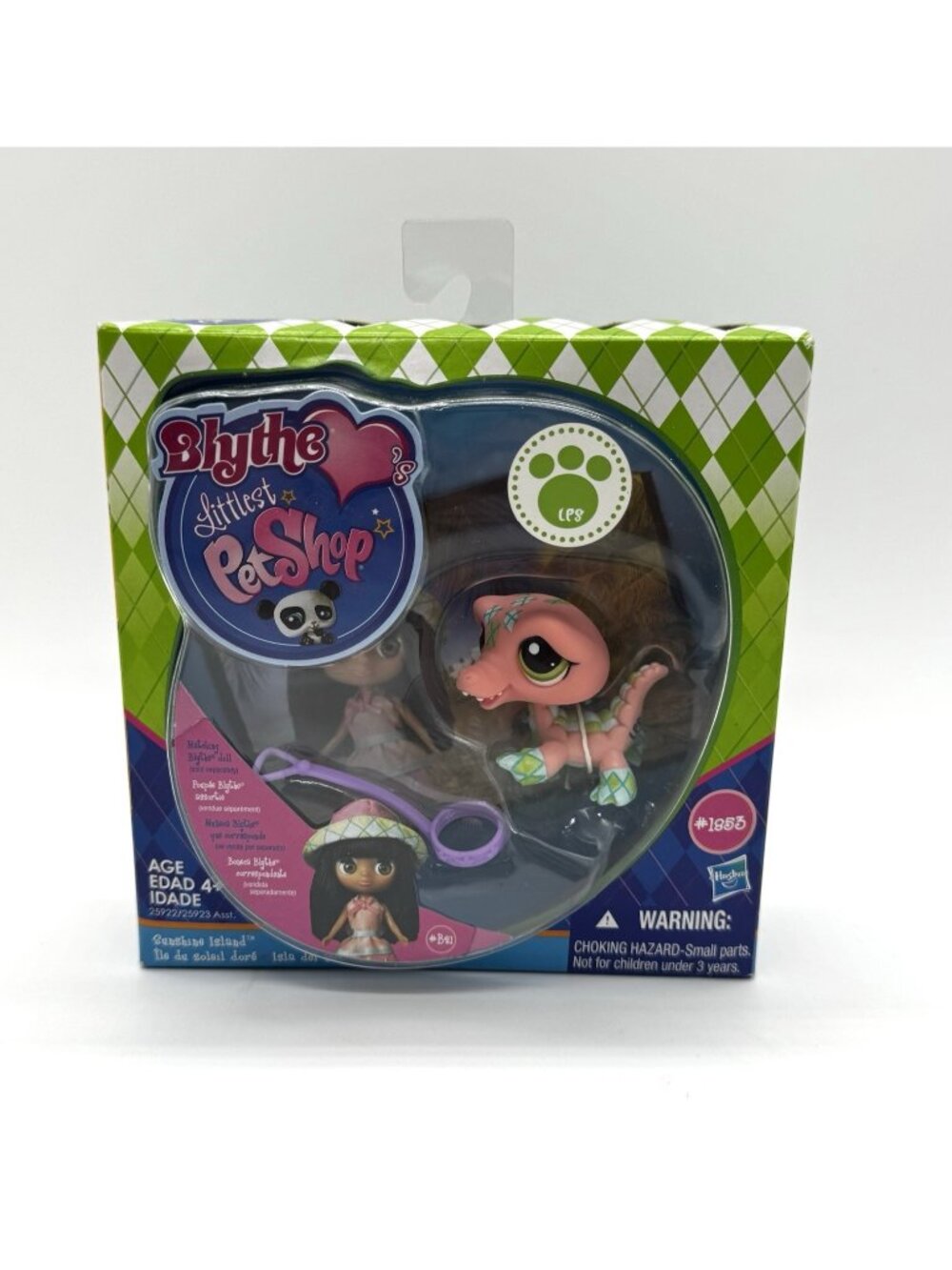 Littlest Pet Shop NIB Blythe Crocodile # 1853 Sunshine Island Argyle Pink Green